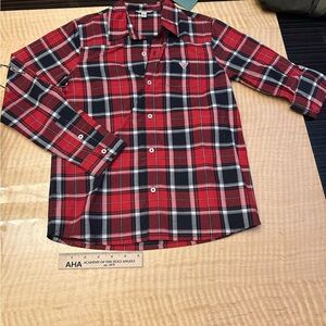 Guess Red and Black Plaid Kids Shirt